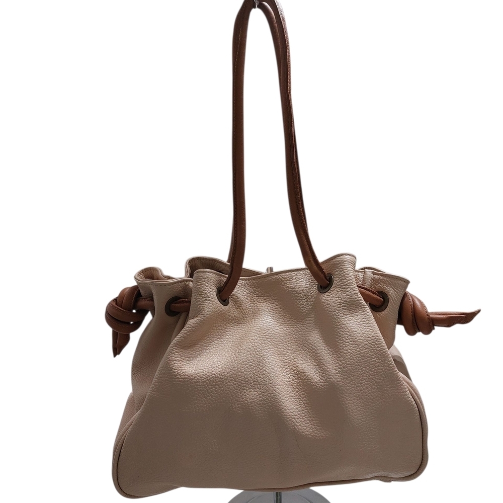 Sundance Cream and Brown Shoulder Bag with Drawstring Design